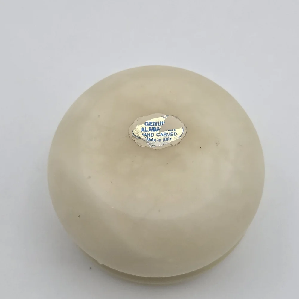 Vintage Genuine Alabaster Hand Carved Floral Trinket Box Made In Italy